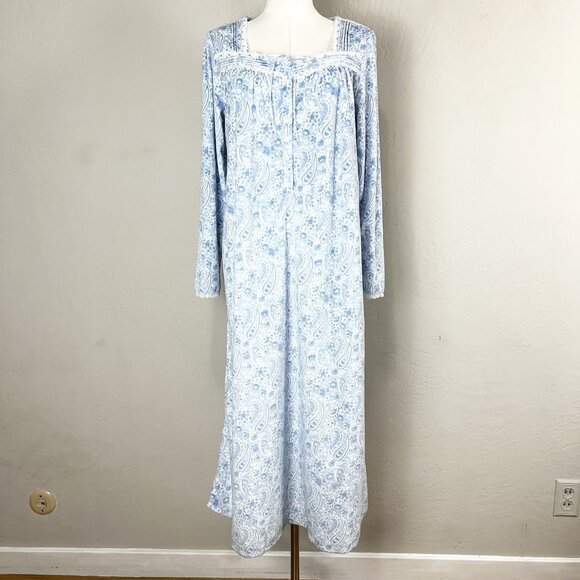 Eileen West Nightgown Size Small Blue Floral‎ Print Cozy Fleece Long Sleeve - Picture 1 of 12